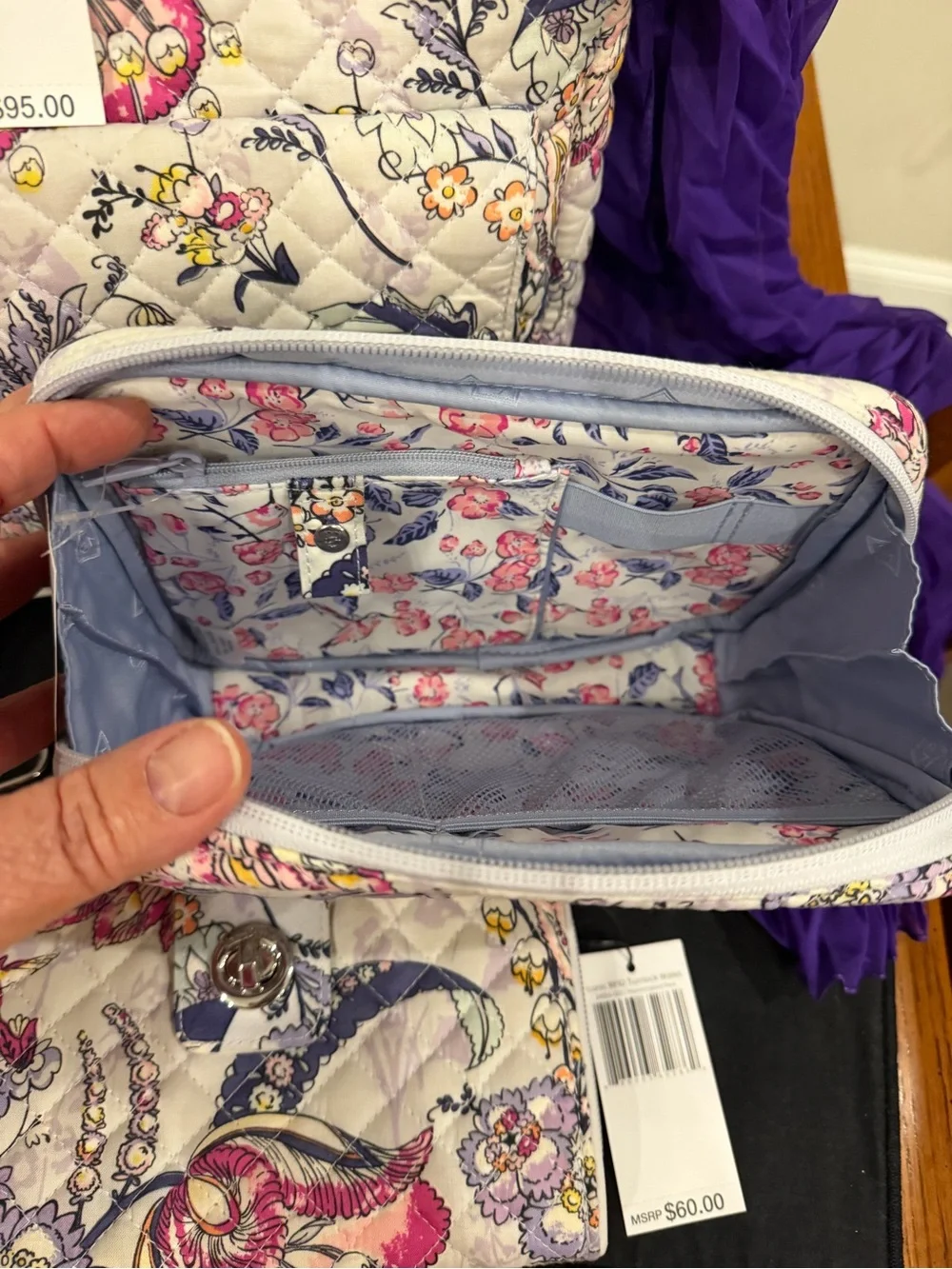 Vera Bradley Floral Quilted Crossbody and Accessory Set - White/Purple
